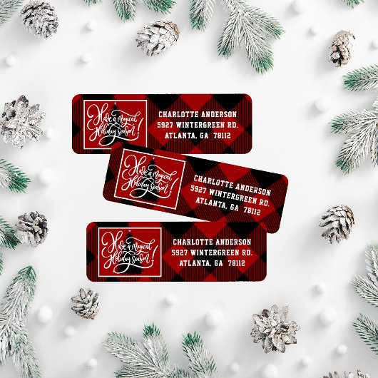 モダンChristmas Red Buffalo Plaidアドレス ラベル