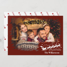 モダンChristmas Red PhotoのCross Hatch Frame シーズンカード