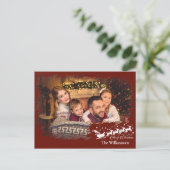 モダンChristmas Red PhotoのCross Hatch Frame ポストカード (スタンド正面)