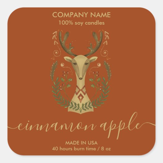 モダンChristmas Reindeer Candleラベル製品 スクエアシール (正面)