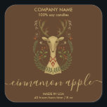 モダンChristmas Reindeer Candleラベル製品 スクエアシール<br><div class="desc">この美しいクリスマスアートクリスマストナカイのラベルと瓶で作られたフォークの手をパック</div>