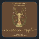 モダンChristmas Reindeer Candleラベル製品 スクエアシール<br><div class="desc">この美しいクリスマスアートクリスマストナカイのラベルと瓶で作られたフォークの手をパック</div>