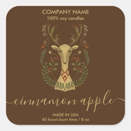 モダンChristmas Reindeer Candleラベル製品 スクエアシール (正面)