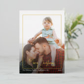 モダンChristmas Script |フレーム付きフォト金ゴールド 箔シーズンカード (立ち正面)