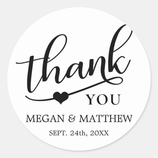 モダンClassy Black & Whiteの結婚Thank You ラウンドシール (正面)
