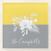 モダンColorblockの白フローラパーソナライズされた ガラスコースター (正面)