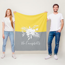 モダンColorblockの白フローラパーソナライズされた フリースブランケット