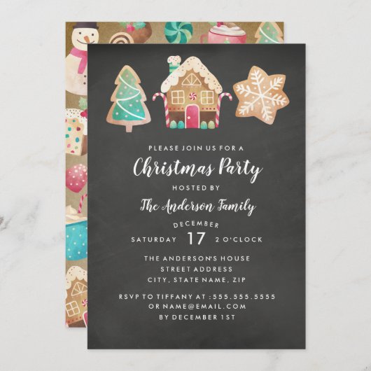 モダンCookieのクリスマスパーティの招待状 招待状 (正面/裏面)