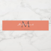モダンCoral Orange Script Monogram結婚's ペットボトルラベル (シングルラベル)