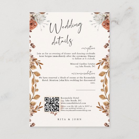 モダンCream Boho Scriptの結婚詳細 エンクロージャーカード (正面)