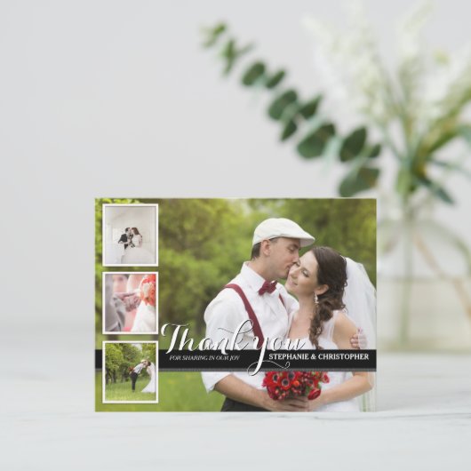 モダンCursiveの結婚写真ありがとう ポストカード (スタンド正面)