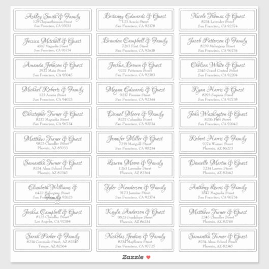 モダンCursiveスクリプトの結婚ゲスト名アドレス シール (シート)