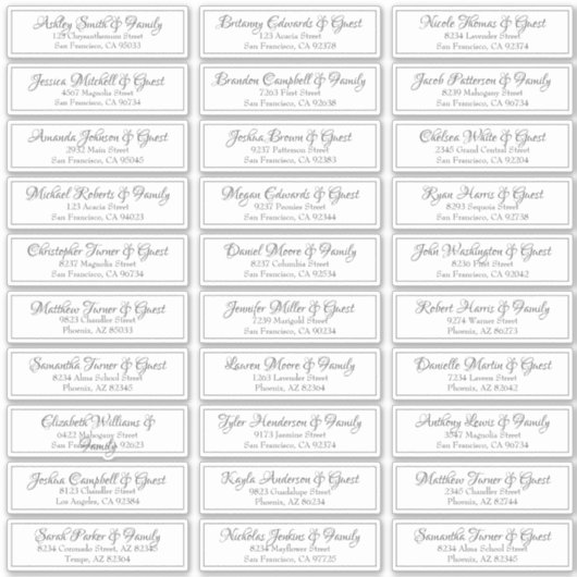 モダンCursiveスクリプトの結婚ゲスト名アドレス シール (正面)