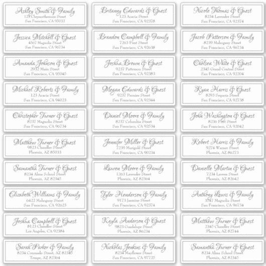 モダンCursiveスクリプトの結婚ゲスト名アドレス シール (正面)