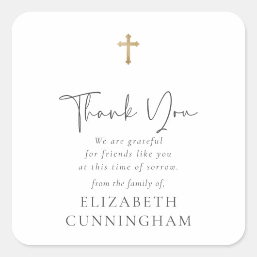 モダンCursiveスクリプトフェイク金ゴールド スクエアシール (正面)