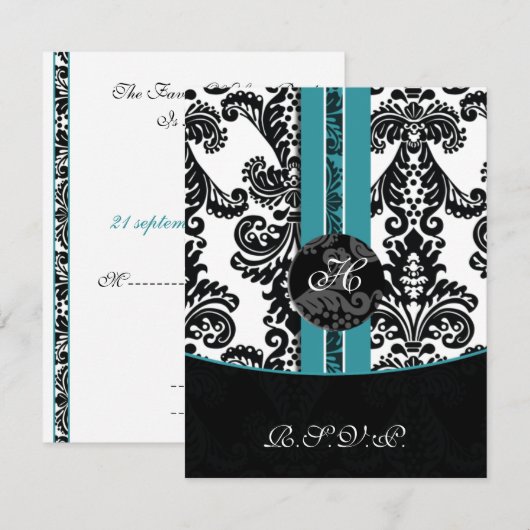 モダンdamask aqua rsvp standard 3.5 x 5 (正面/裏面)