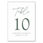 モダンDark Sage Green Scriptのミニマル結婚リスト テーブルナンバー (正面)