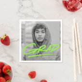 モダンDashed Grad Lime Green写真卒業 スタンダードカクテルナプキン (インサイチュ)