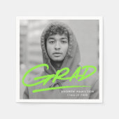 モダンDashed Grad Lime Green写真卒業 スタンダードカクテルナプキン (正面)