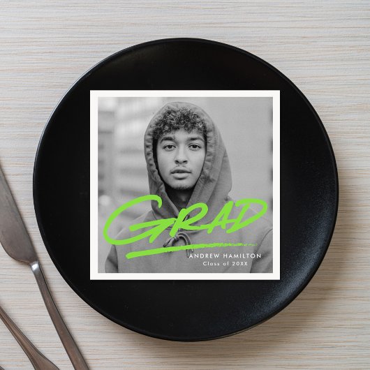 モダンDashed Grad Lime Green写真卒業 スタンダードカクテルナプキン