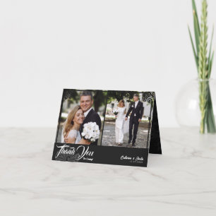 モダンDeco Black Peacock 2写真結婚の折り畳み サンキューカード
