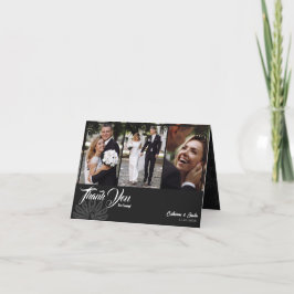 モダンDeco Black Peacock 3写真結婚の折り畳み サンキューカード