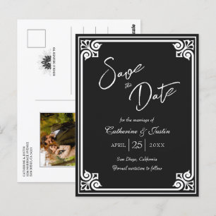 モダンDeco Black Peacock Photo Save The Date ポストカード