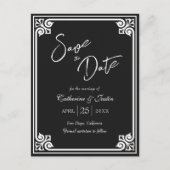 モダンDeco Black Peacock Photo Save The Date ポストカード (正面)