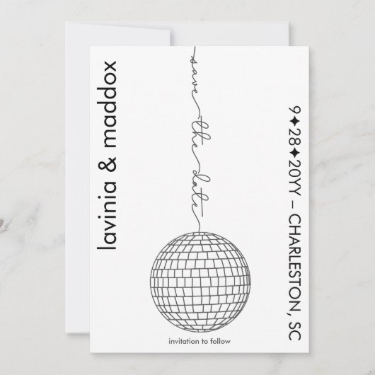 モダンDisco白黒フォトQRコード結婚s セーブザデート (正面)