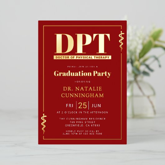 モダンDPT理学療法士卒業 箔招待状 (立ち正面)
