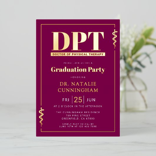 モダンDPT理学療法士卒業 箔招待状 (立ち正面)