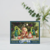 モダンDusty Blue Christmas JOYミニマリスト写真 シーズンポストカード (スタンド正面)