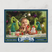 モダンDusty Blue Christmas JOYミニマリスト写真 シーズンポストカード (正面)