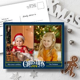 モダンDusty Blue Christmas JOYミニマリスト写真 シーズンポストカード