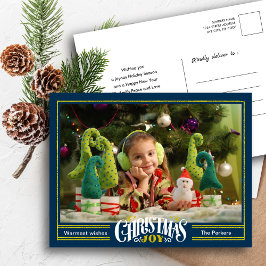 モダンDusty Blue Christmas JOYミニマリスト写真 シーズンポストカード