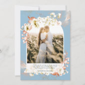 モダンDusty Blue Coralフローラ写真ありがとう サンキューカード (正面)