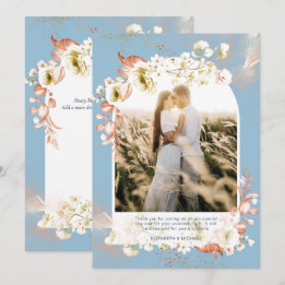 モダンDusty Blue Coralフローラ写真ありがとう サンキューカード