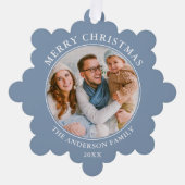 モダンDusty Blue Meerry Christmas Photo オーナメントカード (正面)