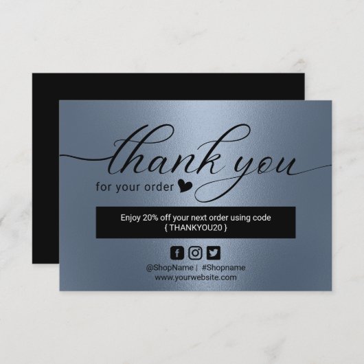 モダンDusty Blue Order Thank サンキューカード (正面/裏面)