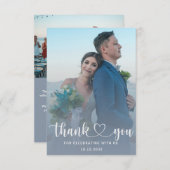 モダンDusty Blue & Photoありがとうござ結婚う サンキューカード (正面/裏面)