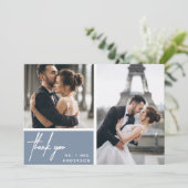 モダンDusty Blue Photo Collage's 結婚 Thank You (スタンド正面)