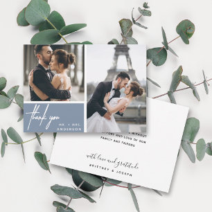 モダンDusty Blue Photo Collage's 結婚 Thank You