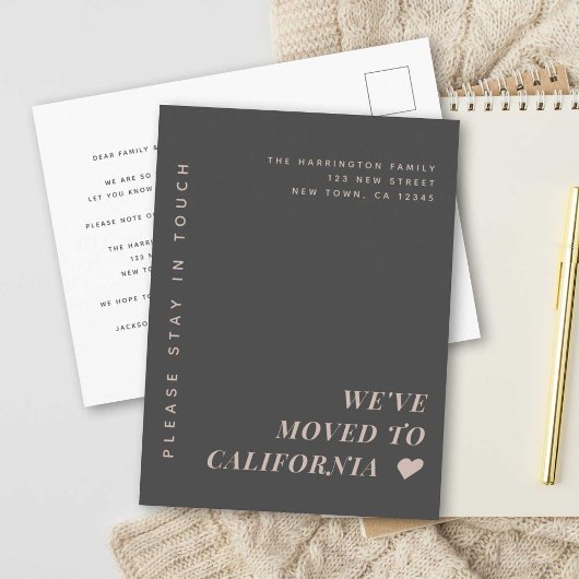 モダンEarth Toneミニマルタイポグラフィ移動 案内ポストカード