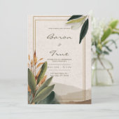 モダンEarth Tone Botanicalミニマル結婚リスト 招待状 (スタンド正面)