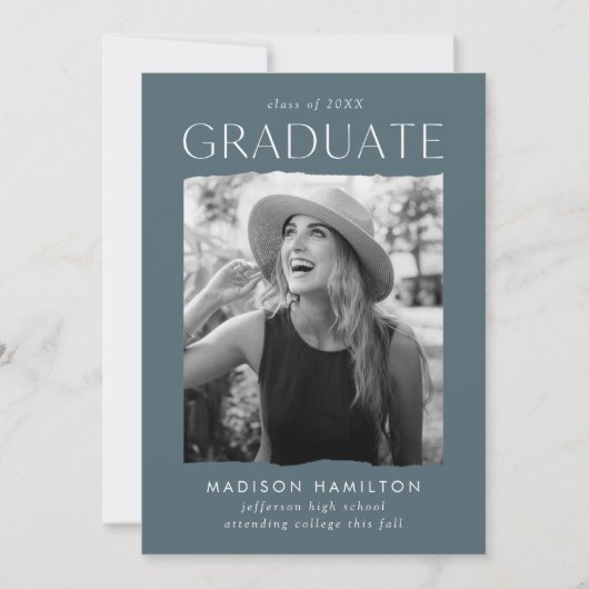 モダンEdge Blue Gray写真卒業 案内状 (正面)
