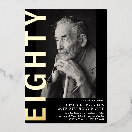 モダンEIGHTY 写真 80歳の誕生日パーティー 箔招待状 (正面)