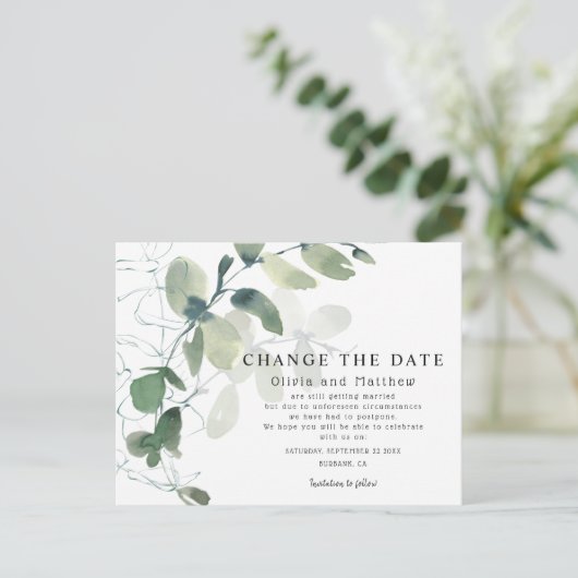 モダンeucalyptus日付発表の変更 ポストカード (スタンド正面)