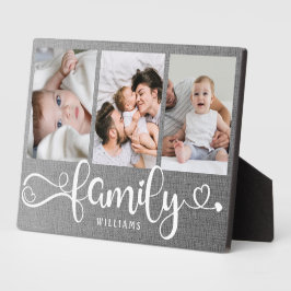 モダンFamily Script Collage Linen 3フォトブロック フォトプラーク