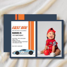 モダンFast One Race Car 1st Birthday写真