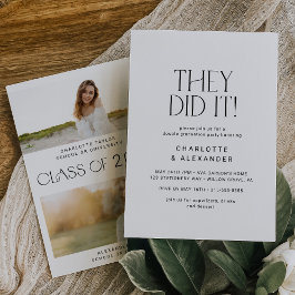 モダンFeteミニマル Photo Double卒業式パーティー 招待状